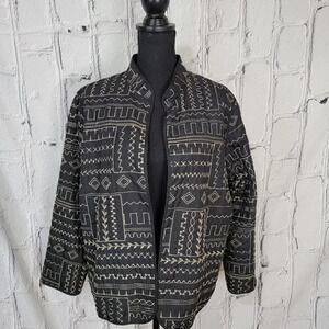ALFRED Dunner Open Style Jacket Tribal Geometric Stitching Decorative Lightweigh